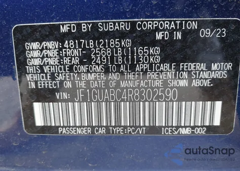 2024 Subaru Impreza Base 5-Door from USA, damaged, VIN JF1GUABC4R8302590